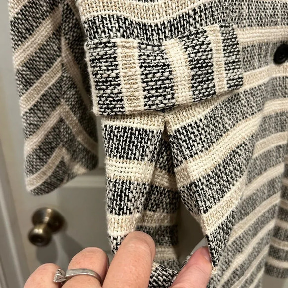 Zara Long Line Striped Gray Coat Pockets Women's Size Medium Bloggers Favorite - Picture 8 of 12